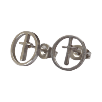 Stalen ronde oorbellen met kruisje &acirc;&euro;&ldquo; Zilverkleur &acirc;&euro;&ldquo; 10mm -