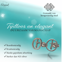 Stalen ronde oorbellen met kruisje &acirc;&euro;&ldquo; Zilverkleur &acirc;&euro;&ldquo; 10mm -