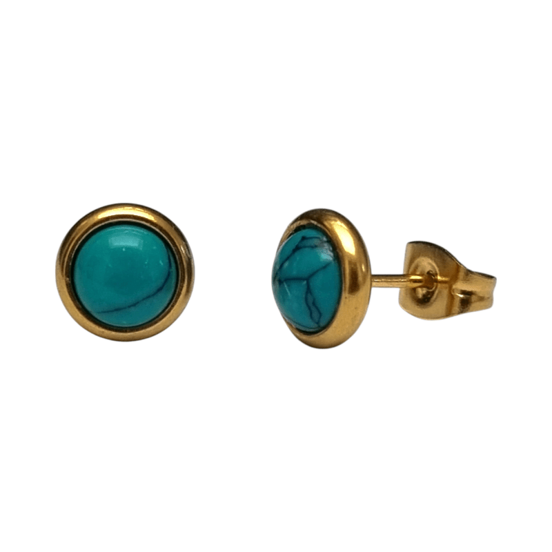 Boho Goudkleurige Oorbellen met Turquoise Groen 8mm -
