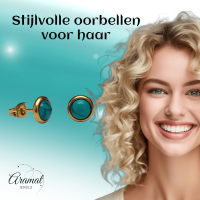 Boho Goudkleurige Oorbellen met Turquoise Groen 8mm -