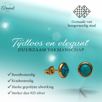 Boho Goudkleurige Oorbellen met Turquoise Groen 8mm -