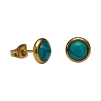 Boho Goudkleurige Oorbellen met Turquoise Groen 8mm -