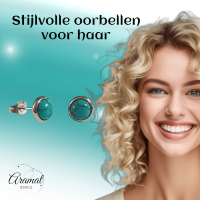 Stalen oorbellen groen gemarmerd 8mm zilverkleur -