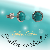 Stalen oorbellen groen gemarmerd 8mm zilverkleur -