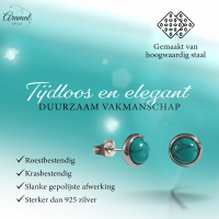 Stalen oorbellen groen gemarmerd 8mm zilverkleur -