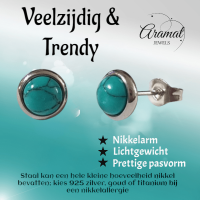 Stalen oorbellen groen gemarmerd 8mm zilverkleur -