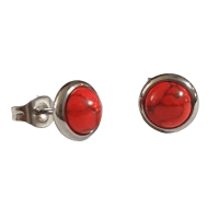 Stalen oorbellen rood gemarmerd 8mm zilverkleur -
