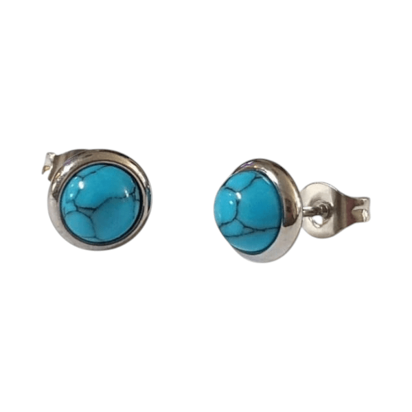 Stalen ronde oorbellen blauw gemarmerd 8mm -