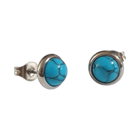 Stalen ronde oorbellen blauw gemarmerd 8mm -