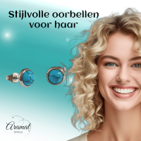 Stalen ronde oorbellen blauw gemarmerd 8mm -