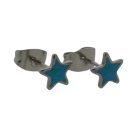 Zilverkleurige Ster Oorbellen Blauw Glitter -