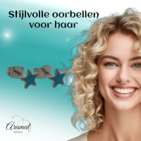 Zilverkleurige Ster Oorbellen Blauw Glitter -
