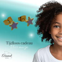 Goudkleurige Ster Oorbellen met Lila Glitters -