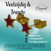 Goudkleurige Ster Oorstekers Rood 6 mm -