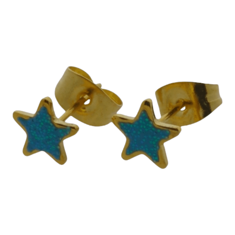 Goudkleurige Ster Oorstekers Blauw 6 mm -