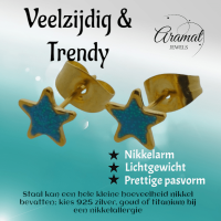 Goudkleurige Ster Oorstekers Blauw 6 mm -