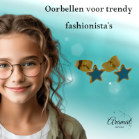 Goudkleurige Ster Oorstekers Blauw 6 mm -