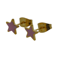 Ster Oorbellen - goudkleur - 6mm - Roze Emaille -