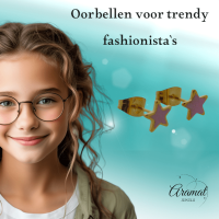 Ster Oorbellen - goudkleur - 6mm - Roze Emaille -