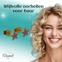 Ster Oorbellen - goudkleur - 6mm - Roze Emaille -