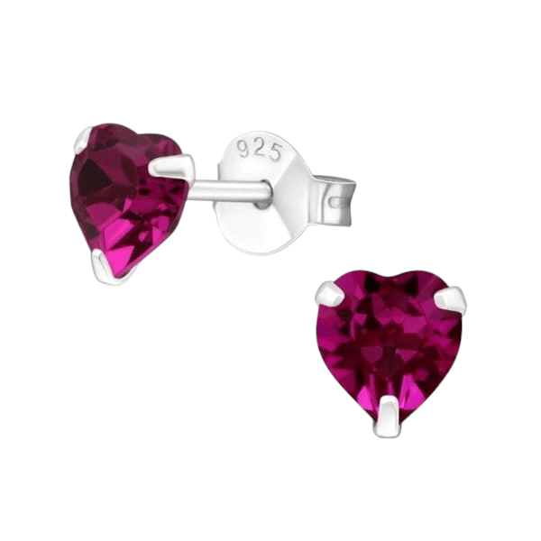 Zilveren Hartjes Oorstekers Fuchsia 5 mm -