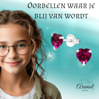 Zilveren Hartjes Oorstekers Fuchsia 5 mm -
