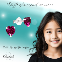 Zilveren Hartjes Oorstekers Fuchsia 5 mm -