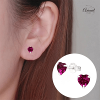 Zilveren Hartjes Oorstekers Fuchsia 5 mm -