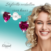 Zilveren Hartjes Oorstekers Fuchsia 5 mm -