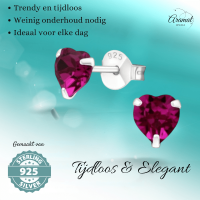 Zilveren Hartjes Oorstekers Fuchsia 5 mm -