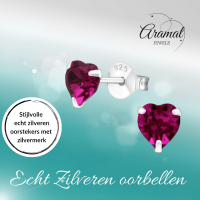 Zilveren Hartjes Oorstekers Fuchsia 5 mm -