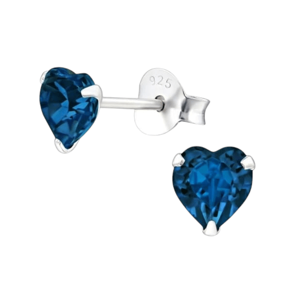 Zilveren Kristal Hartjes Oorbellen Donker Blauw -