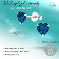 Zilveren Kristal Hartjes Oorbellen Donker Blauw -