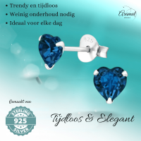 Zilveren Kristal Hartjes Oorbellen Donker Blauw -