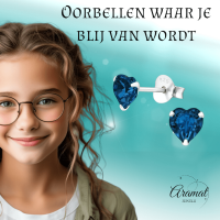 Zilveren Kristal Hartjes Oorbellen Donker Blauw -