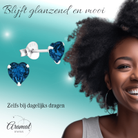 Zilveren Kristal Hartjes Oorbellen Donker Blauw -