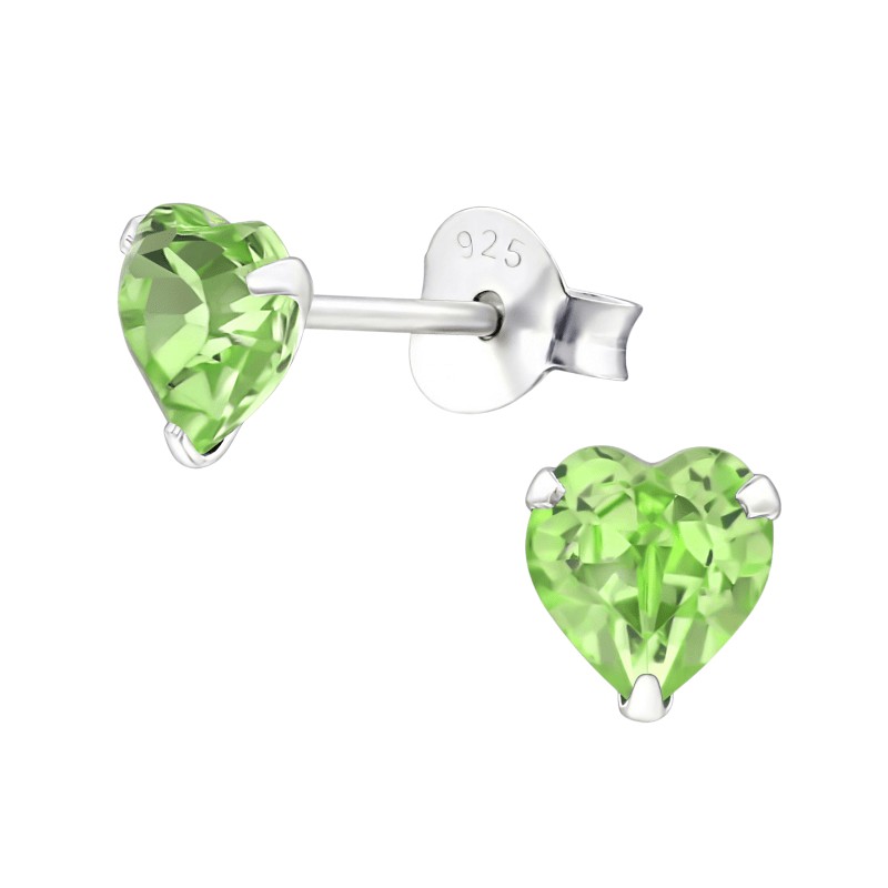 Zilveren Kristal Hartjes Oorbellen Peridot Groen -