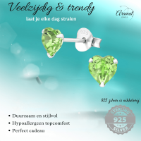 Zilveren Kristal Hartjes Oorbellen Peridot Groen -