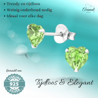 Zilveren Kristal Hartjes Oorbellen Peridot Groen -