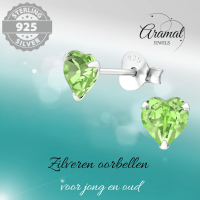 Zilveren Kristal Hartjes Oorbellen Peridot Groen -