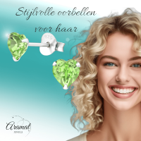 Zilveren Kristal Hartjes Oorbellen Peridot Groen -