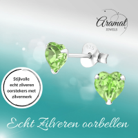Zilveren Kristal Hartjes Oorbellen Peridot Groen -