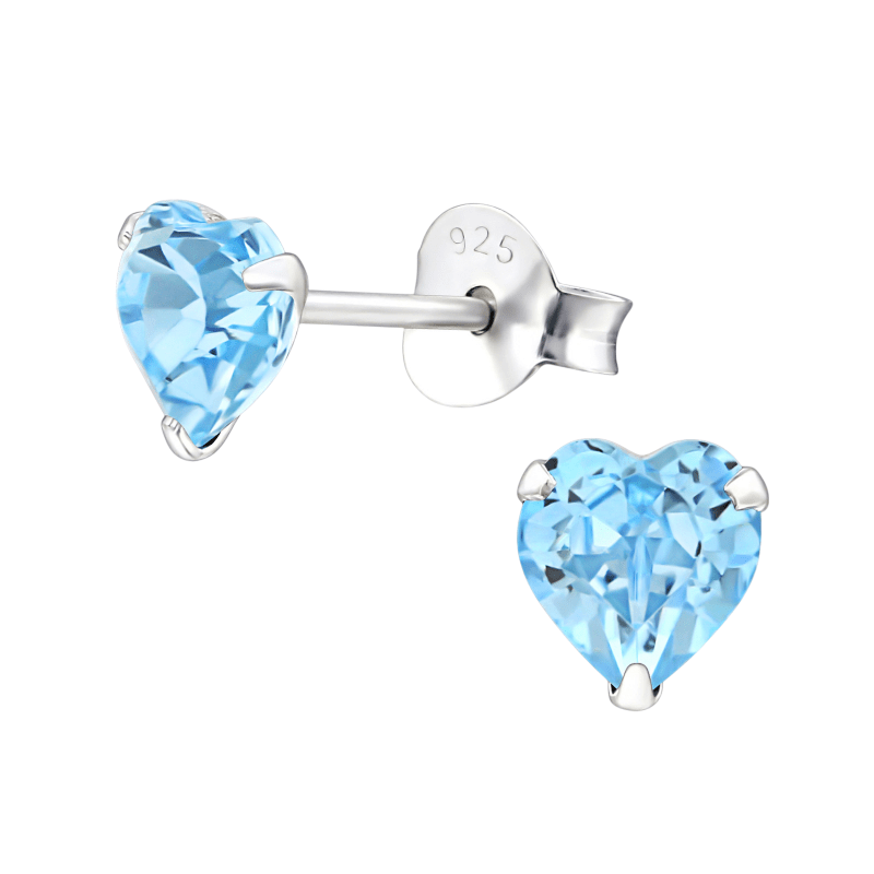 Zilveren Kristal Hartjes Oorbellen Licht Blauw -