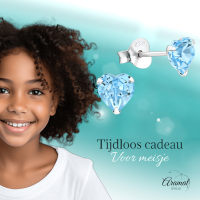 Zilveren Kristal Hartjes Oorbellen Licht Blauw -