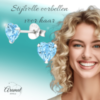 Zilveren Kristal Hartjes Oorbellen Licht Blauw -