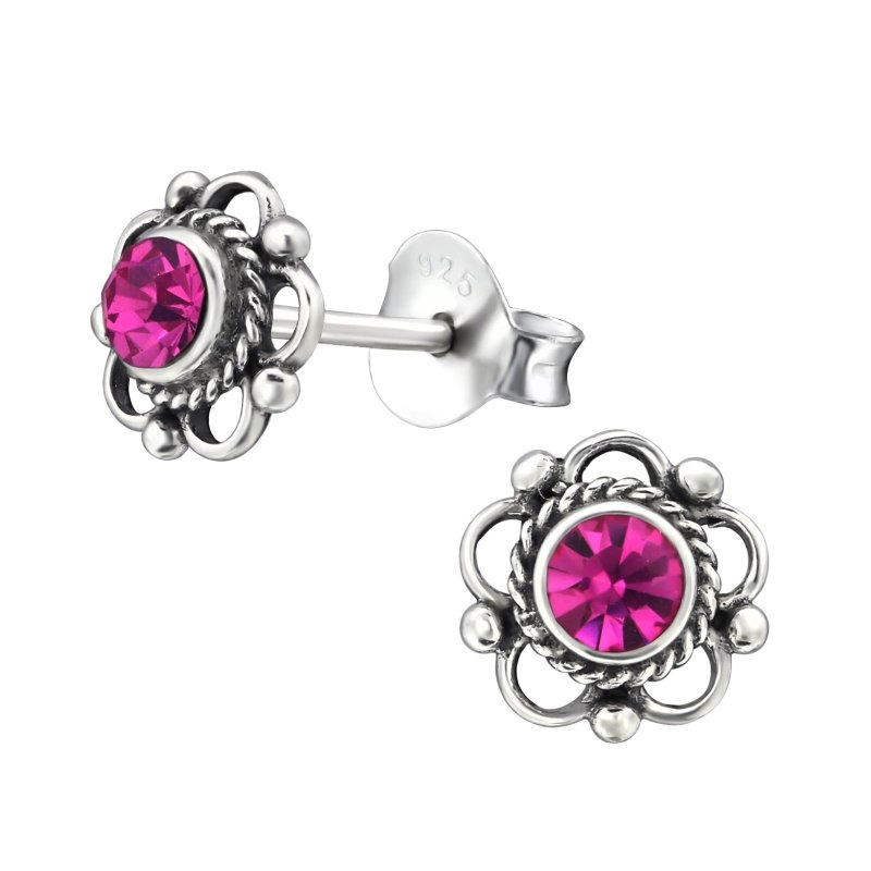 Zilveren Bloemoorbellen Fuchsia 7mm -