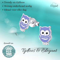 Zilveren Uiltjes Oorbellen Paars 9x7 mm - Unisex