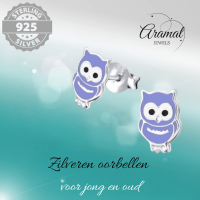 Zilveren Uiltjes Oorbellen Paars 9x7 mm - Unisex