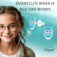 Zilveren Uiltjes Oorbellen &acirc;&euro;&ldquo; Lichtblauw -