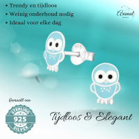 Zilveren Uiltjes Oorbellen Lichtblauw 9x7 mm - Dames